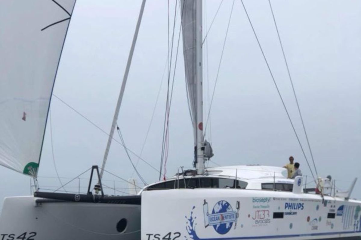 Exterior view of CASTOR, a Marsaudon Composites TS 42 catamaran at Alameda, United States