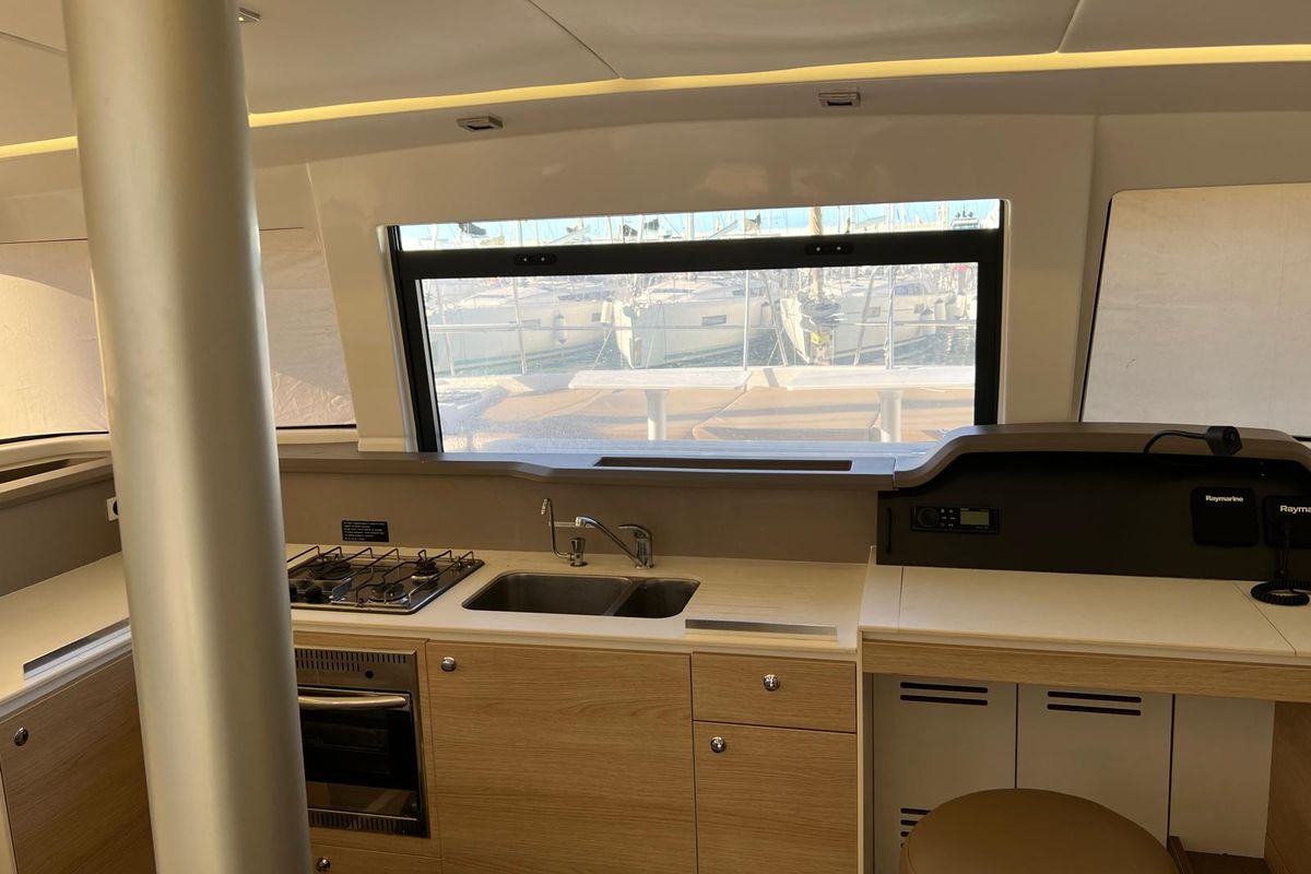 Galley of Ginevra, a Bali 4.1 catamaran at Capo d'Orlando, Italy