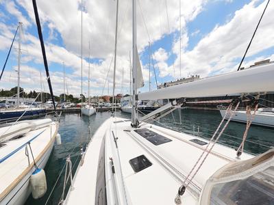 Deck of TICIJA, a Bavaria Cruiser 46 sailboat at Zadar, Croatia