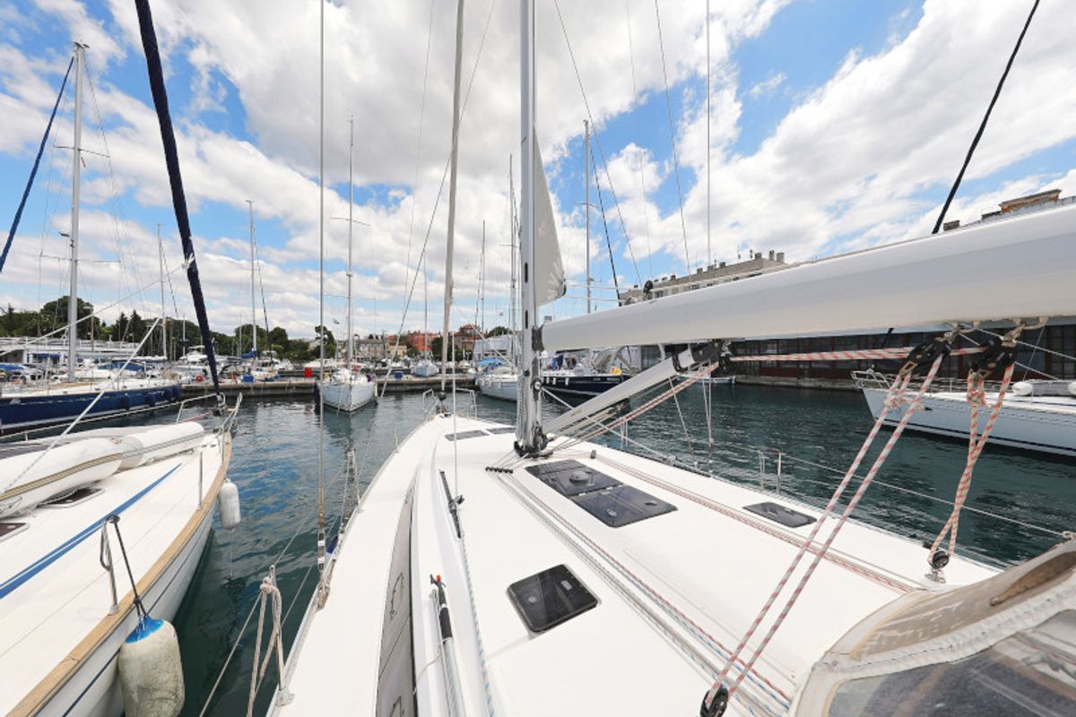 Deck of TICIJA, a Bavaria Cruiser 46 sailboat at Zadar, Croatia