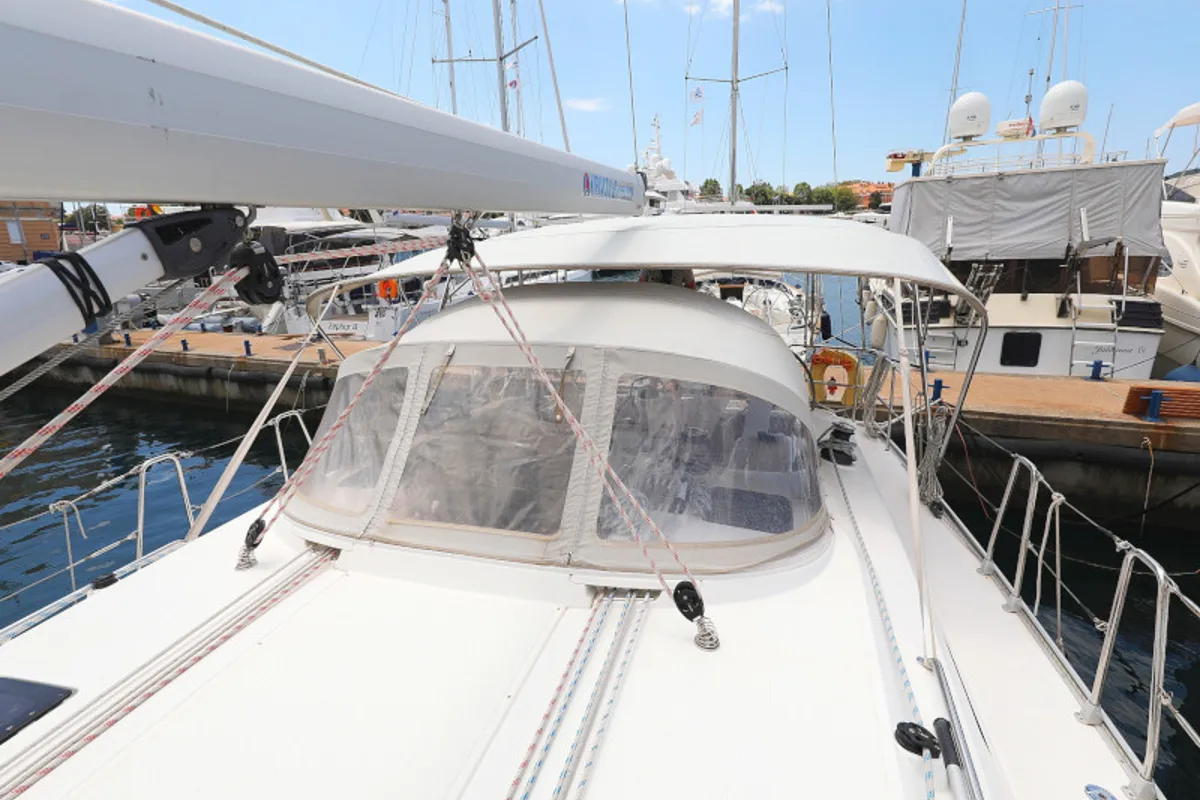 Deck of TICIJA, a Bavaria Cruiser 46 sailboat at Zadar, Croatia