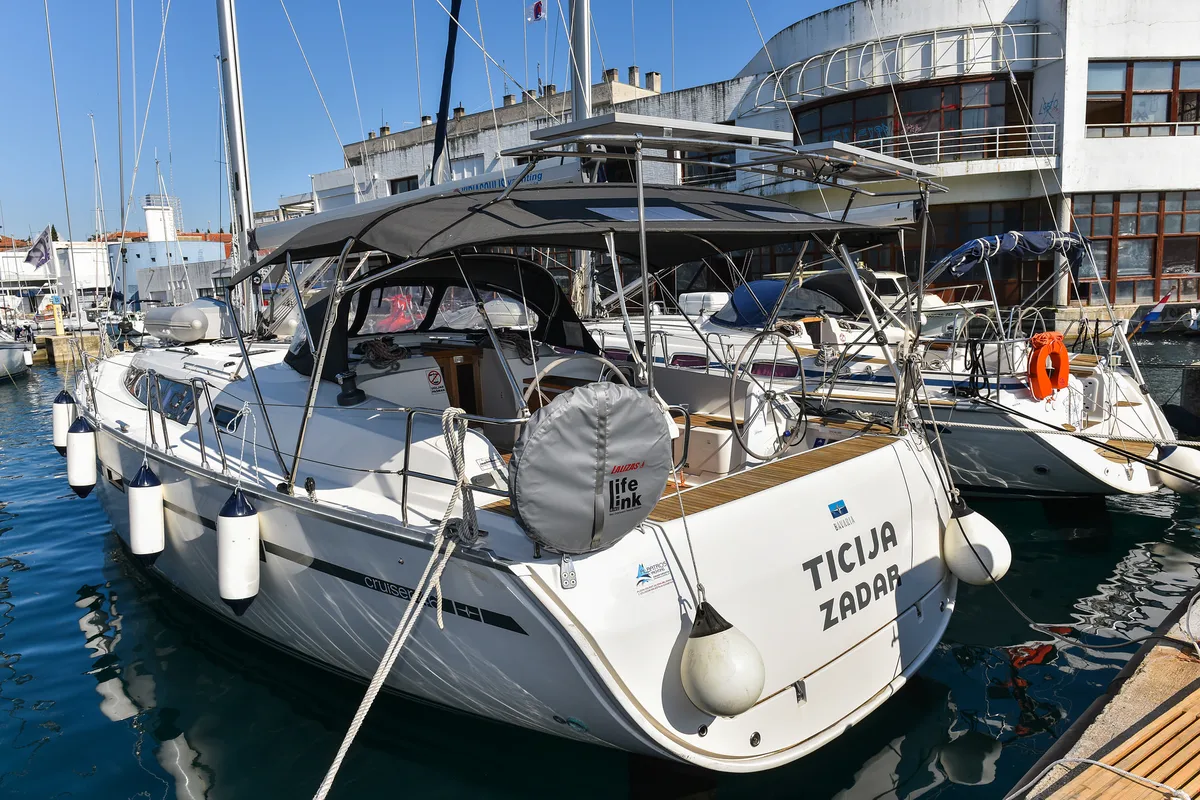 Exterior view of TICIJA, a Bavaria Cruiser 46 sailboat at Zadar, Croatia