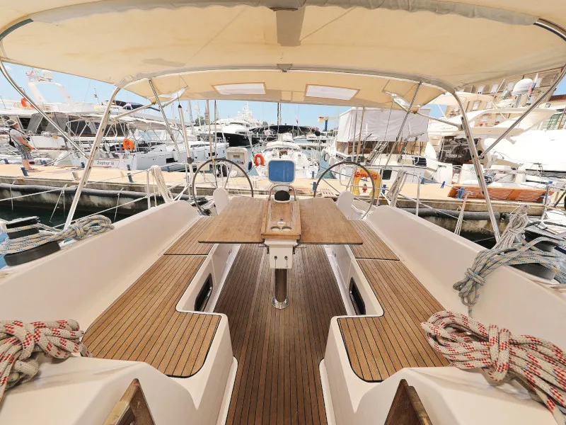 Cockpit of TICIJA, a Bavaria Cruiser 46 sailboat at Zadar, Croatia