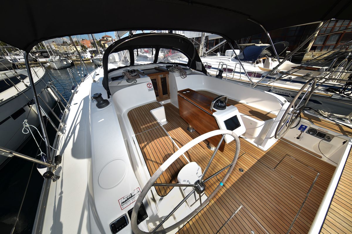 Deck of TICIJA, a Bavaria Cruiser 46 sailboat at Zadar, Croatia