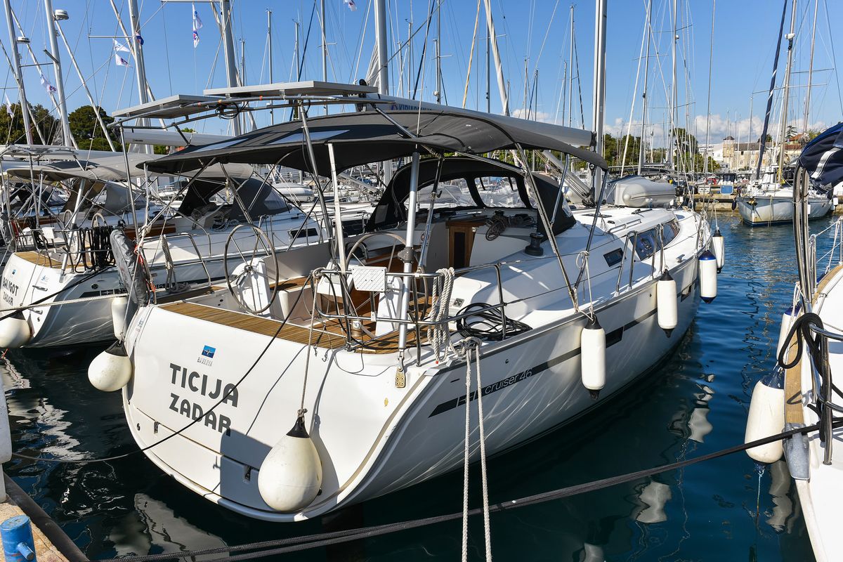 Exterior view of TICIJA, a Bavaria Cruiser 46 sailboat at Zadar, Croatia