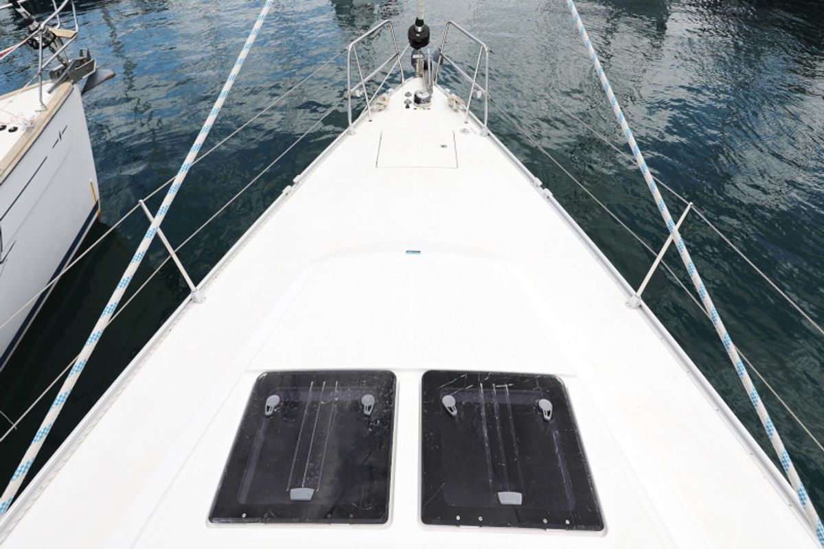 Deck of TICIJA, a Bavaria Cruiser 46 sailboat at Zadar, Croatia