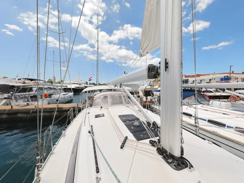 Deck of TICIJA, a Bavaria Cruiser 46 sailboat at Zadar, Croatia