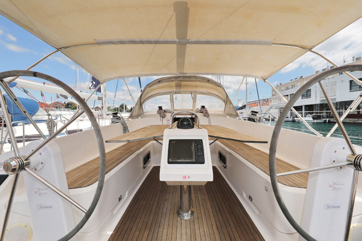 Cockpit of TICIJA, a Bavaria Cruiser 46 sailboat at Zadar, Croatia