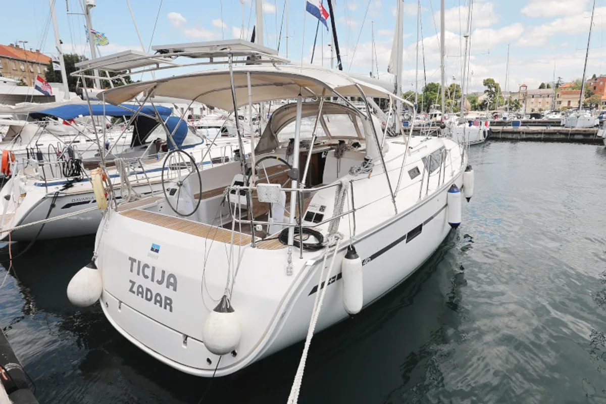 Exterior view of TICIJA, a Bavaria Cruiser 46 sailboat at Zadar, Croatia