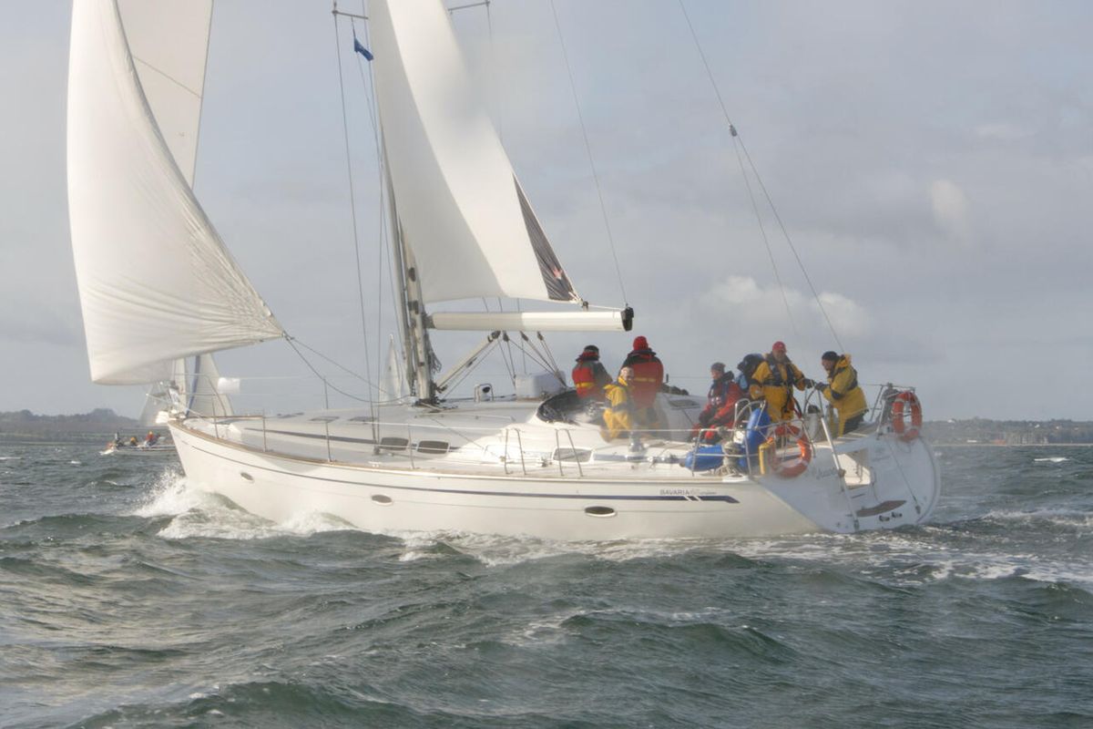 Exterior view of Caru, a Bavaria 46 Cruiser sailboat at Heiligenhafen, Germany
