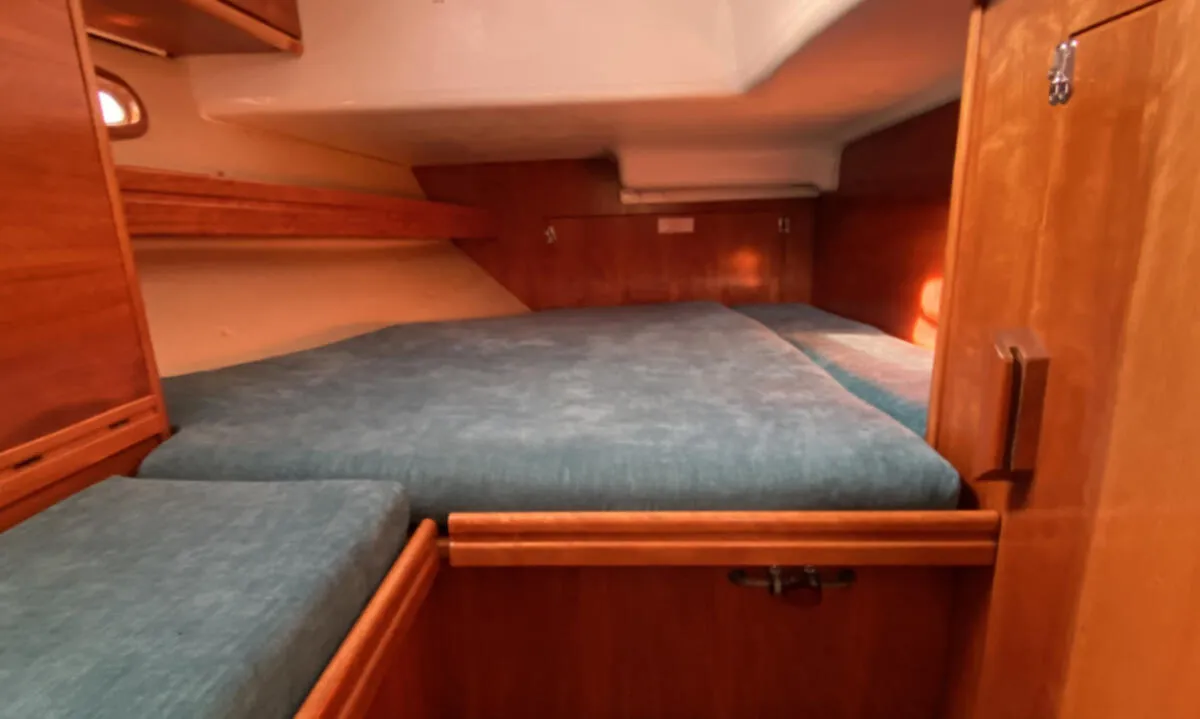 Cabin on Caru, a Bavaria 46 Cruiser sailboat at Heiligenhafen, Germany