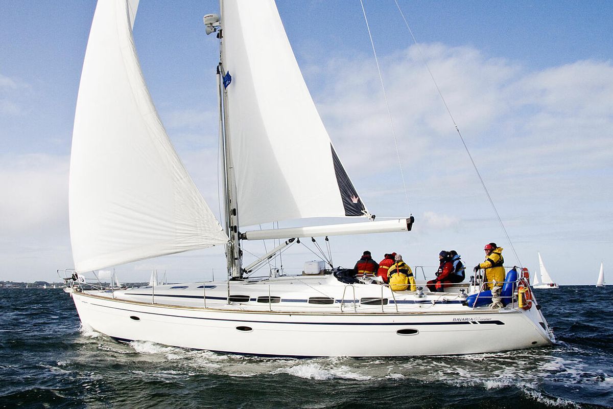 Exterior view of Caru, a Bavaria 46 Cruiser sailboat at Heiligenhafen, Germany