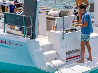 Deck of Sunsail 41.3 Premium Plus, a Dufour 41 sailboat at Općina Marina, Croatia