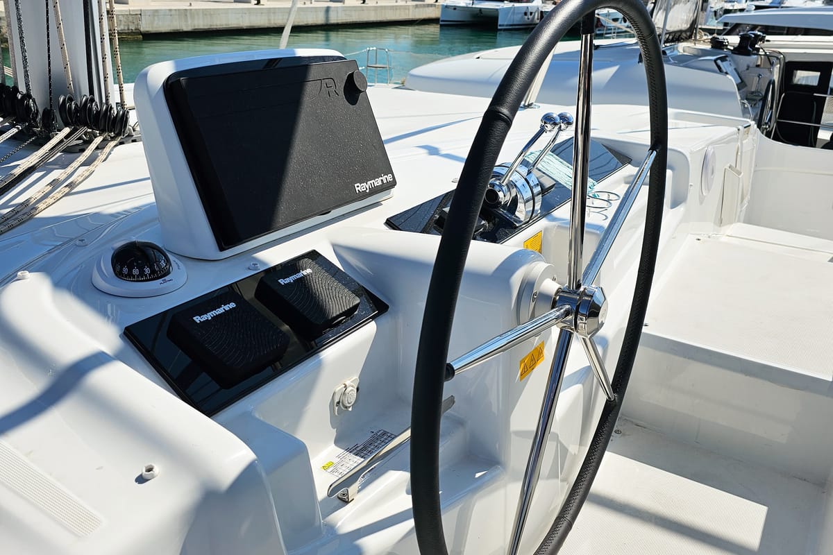 Cockpit of Galeb, a Lagoon 46 catamaran at Seget Donji, Croatia