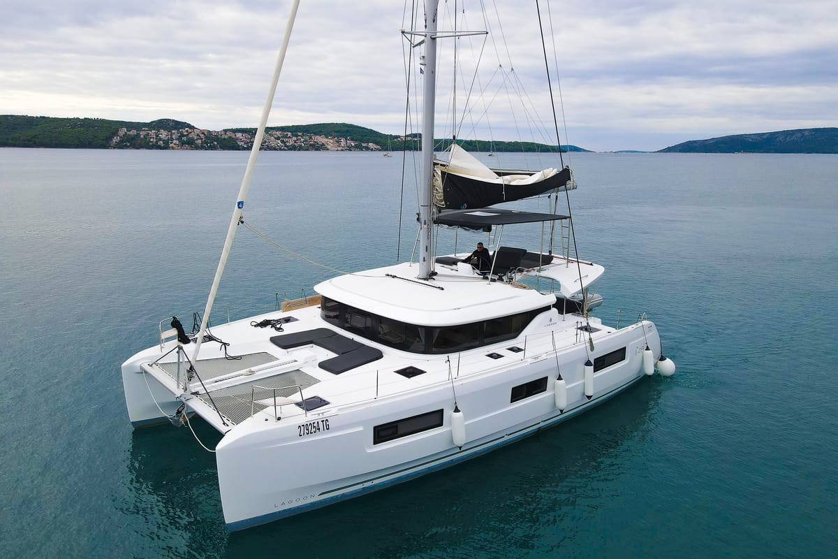 Exterior view of Galeb, a Lagoon 46 catamaran at Seget Donji, Croatia