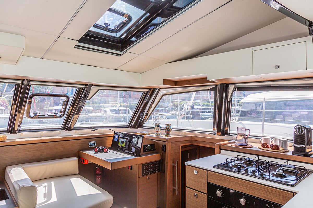 Galley of Harmony Planet, a Nautitech 46 Fly catamaran at Tonnarella, Italy