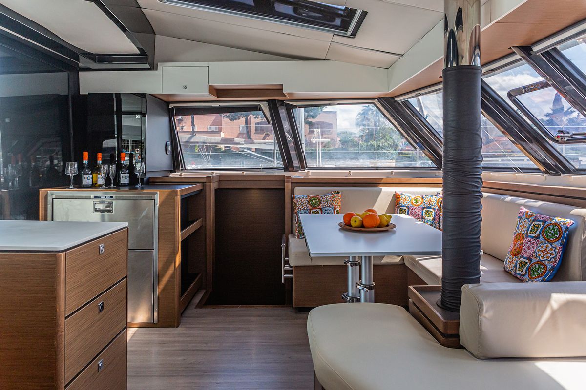 Deck of Harmony Planet, a Nautitech 46 Fly catamaran at Tonnarella, Italy