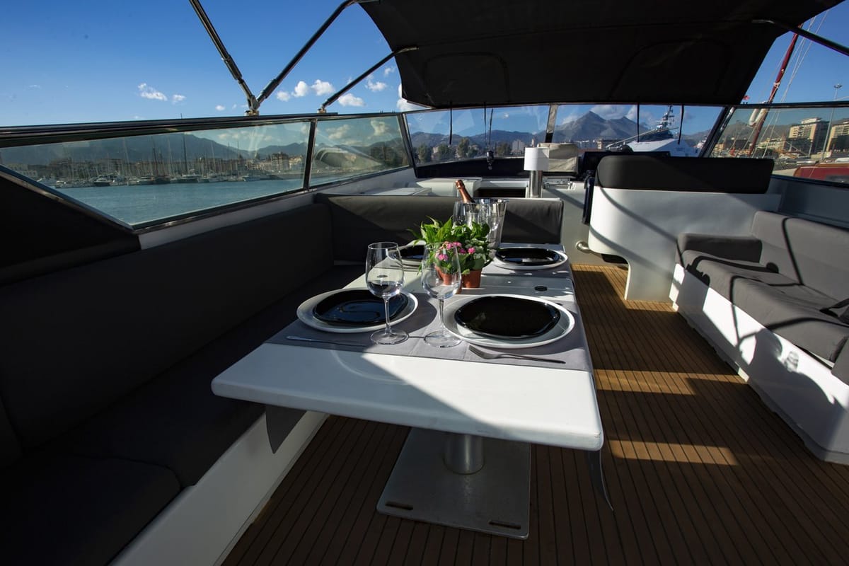 Deck of Maeva Star, a sailboat at Milazzo, Italy