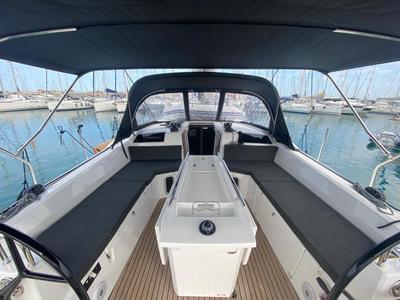 Cockpit of Ampeli, a Beneteau Oceanis 40.1 sailboat at Municipal Unit of Lefkada, Greece