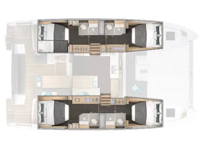 Floor plan of Premium, a Lagoon 43 catamaran at Papeete, France