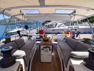 Deck of MINA, a Bavaria 50 Cruiser sailboat at Marmaris, Turkey