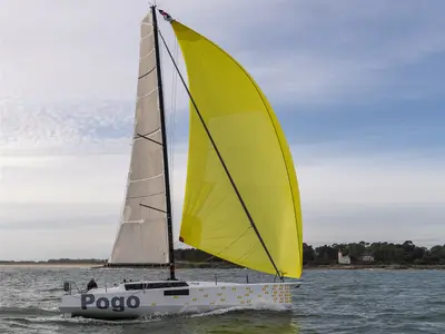 Exterior view of Ithaka, a Pogo Structures Pogo 44 sailboat at Lanzarote, Spain