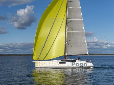 Exterior view of Ithaka, a Pogo Structures Pogo 44 sailboat at Lanzarote, Spain