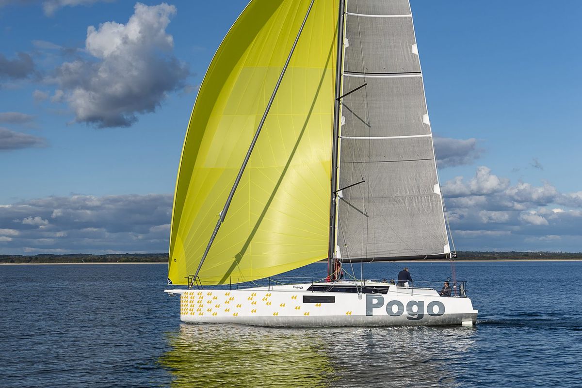 Exterior view of Ithaka, a Pogo Structures Pogo 44 sailboat at Lanzarote, Spain