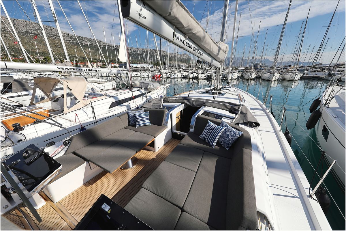 Deck of Bliss, a Hanse Yachts Hanse 460 sailboat at Grad Kaštela, Croatia