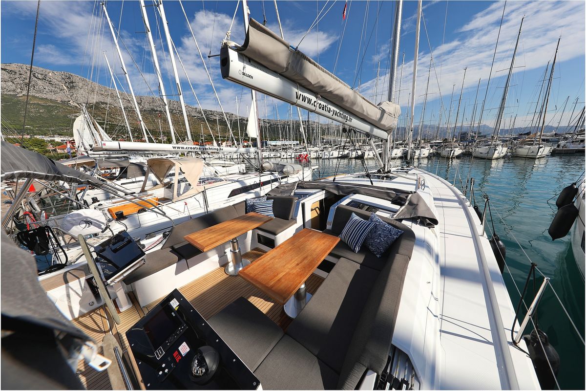 Deck of Bliss, a Hanse Yachts Hanse 460 sailboat at Grad Kaštela, Croatia