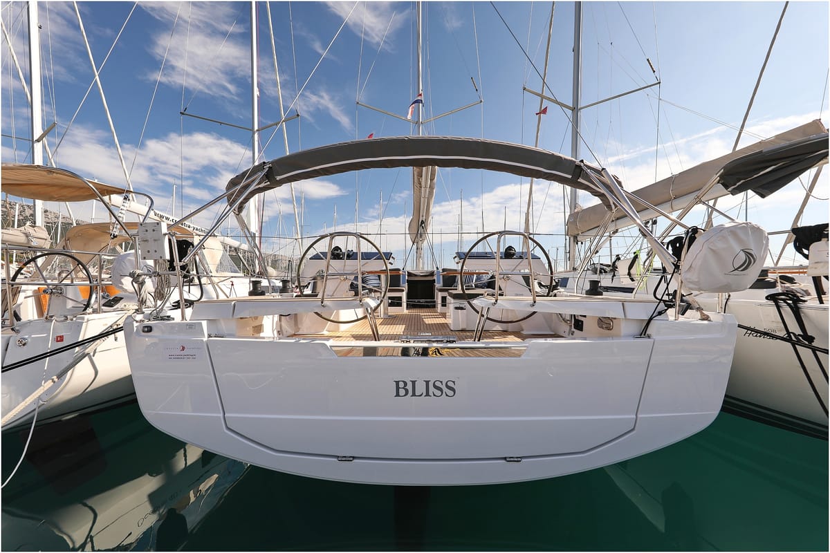 Cockpit of Bliss, a Hanse Yachts Hanse 460 sailboat at Grad Kaštela, Croatia