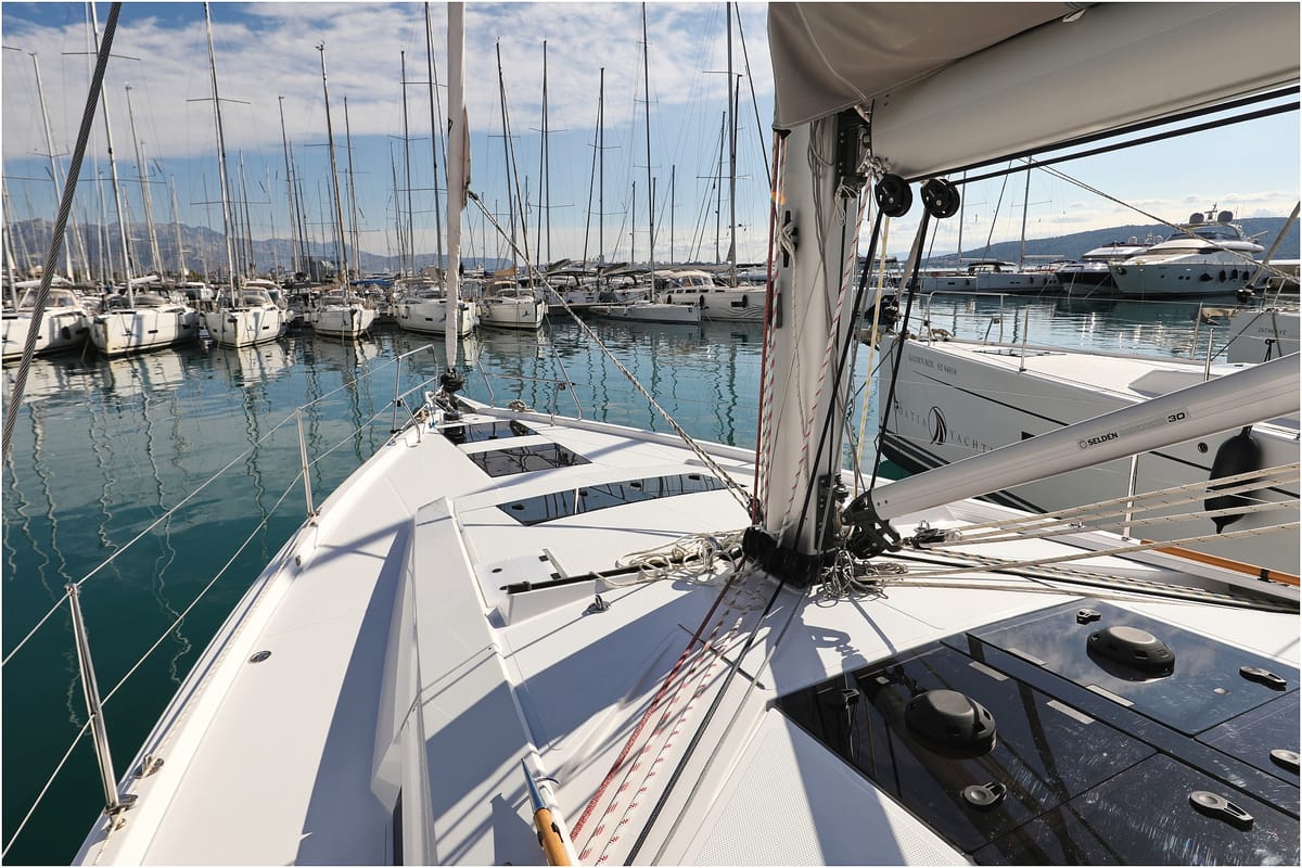 Deck of Bliss, a Hanse Yachts Hanse 460 sailboat at Grad Kaštela, Croatia