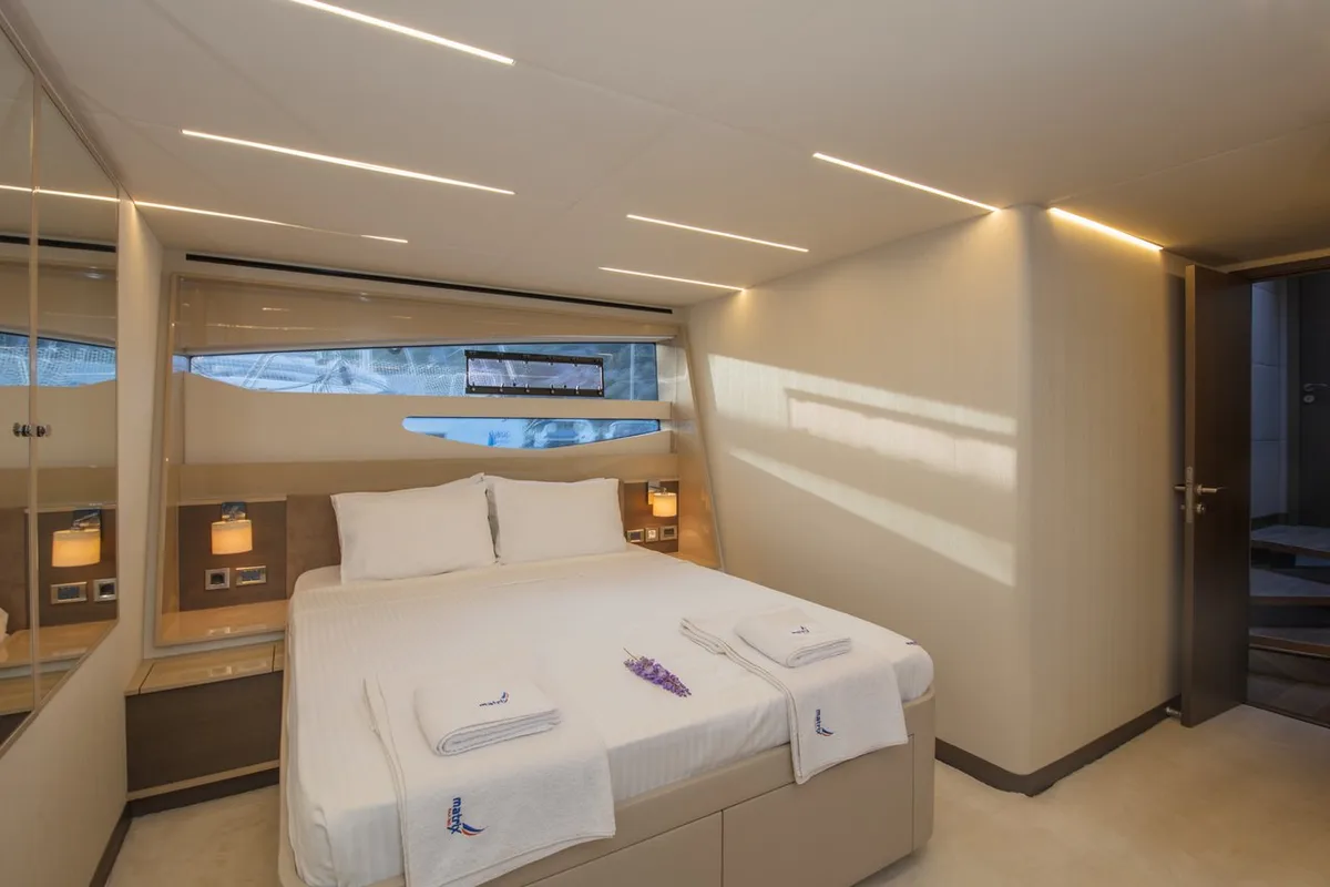Cabin on Journey, a Numarine 62 Flybridge yacht at Fethiye, Turkey