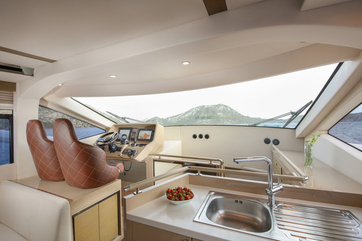 Galley of Journey, a Numarine 62 Flybridge yacht at Fethiye, Turkey