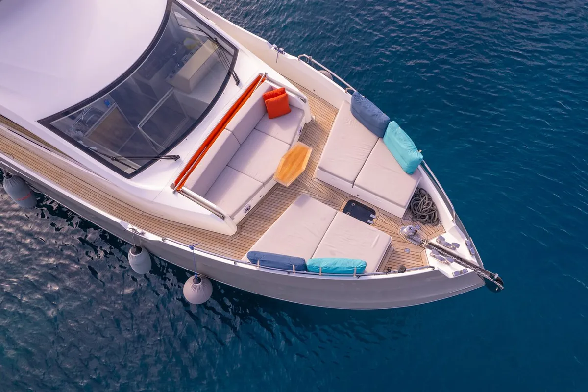 Deck of Journey, a Numarine 62 Flybridge yacht at Fethiye, Turkey