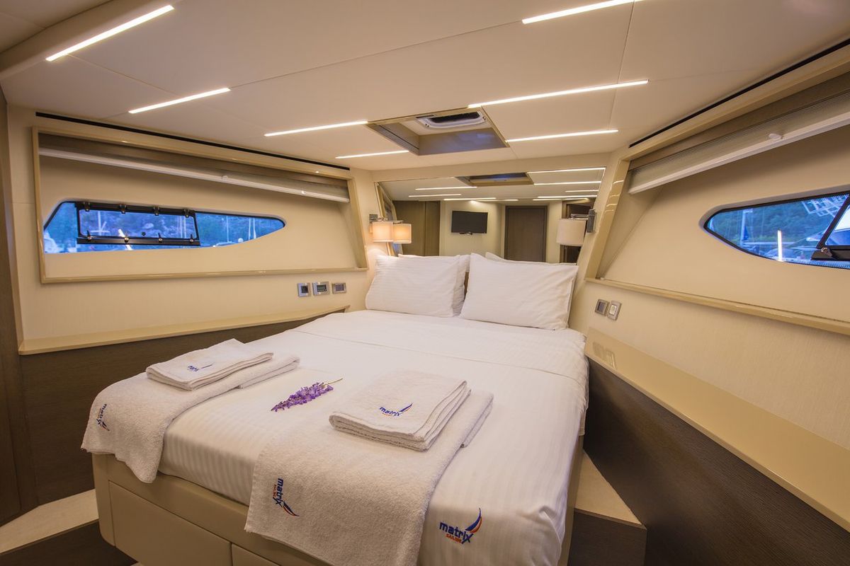 Cabin on Journey, a Numarine 62 Flybridge yacht at Fethiye, Turkey