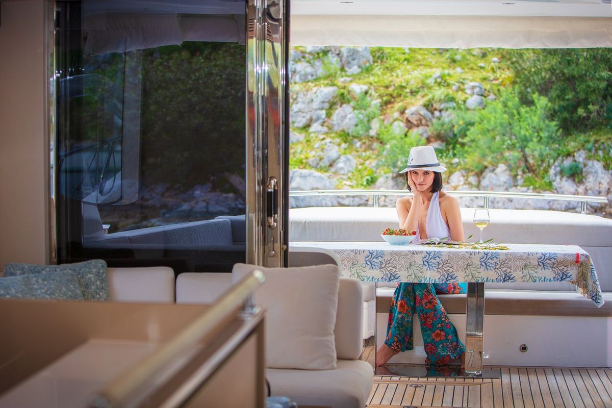 Deck of Journey, a Numarine 62 Flybridge yacht at Fethiye, Turkey