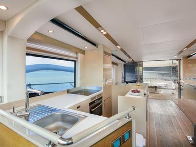 Galley of Journey, a Numarine 62 Flybridge yacht at Fethiye, Turkey