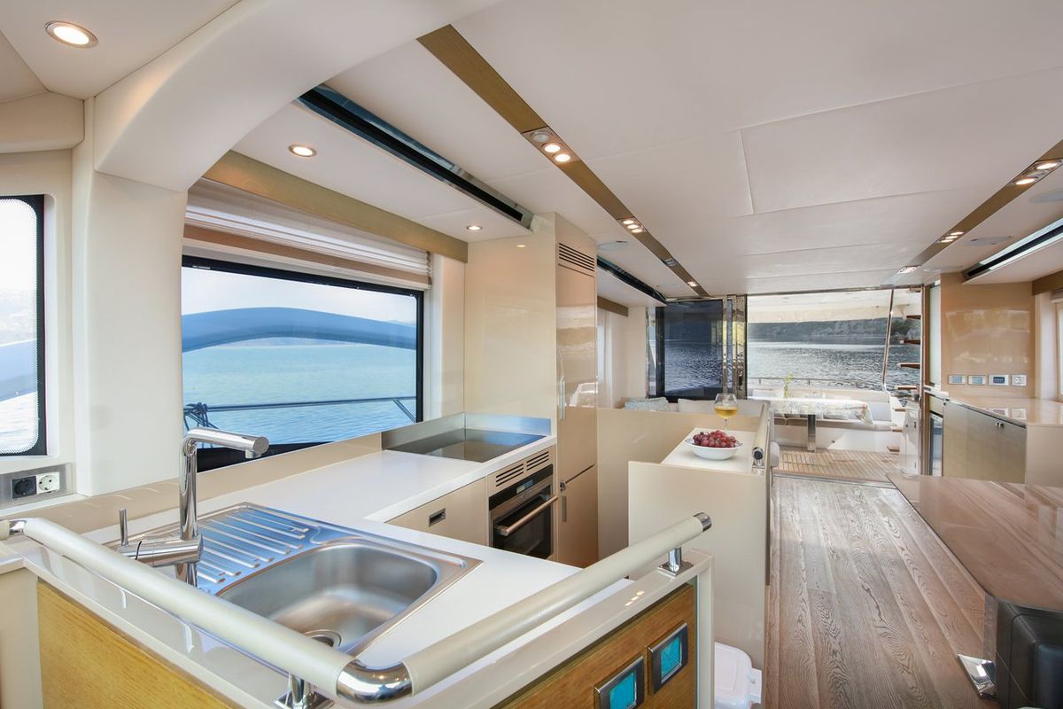 Galley of Journey, a Numarine 62 Flybridge yacht at Fethiye, Turkey