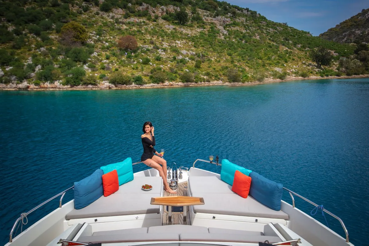 Deck of Journey, a Numarine 62 Flybridge yacht at Fethiye, Turkey