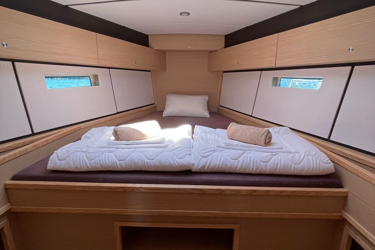 Cabin on Lupela, a D&D Kufner 54 sailboat at Grad Trogir, Croatia