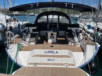 Cockpit of Lupela, a D&D Kufner 54 sailboat at Grad Trogir, Croatia