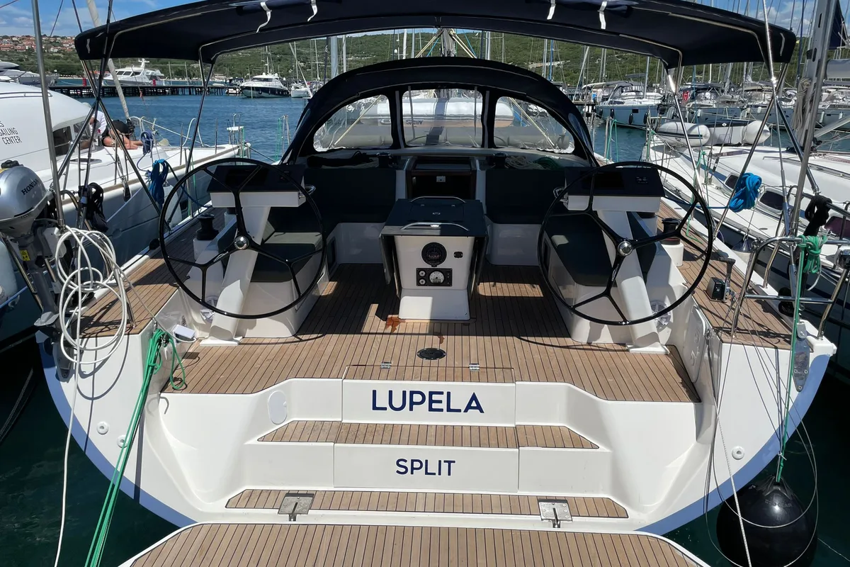 Cockpit of Lupela, a D&D Kufner 54 sailboat at Grad Trogir, Croatia