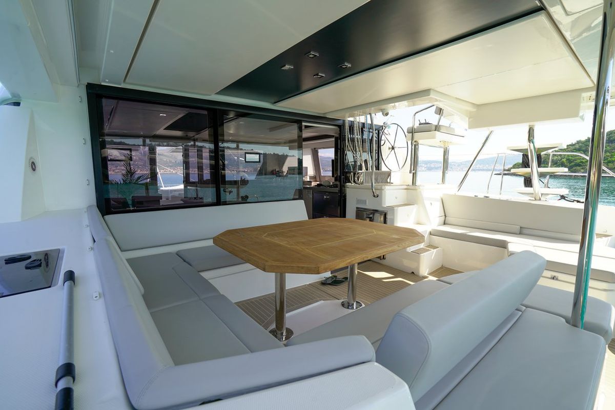 Deck of Manaphy, a Leopard 45 catamaran at Seget Donji, Croatia