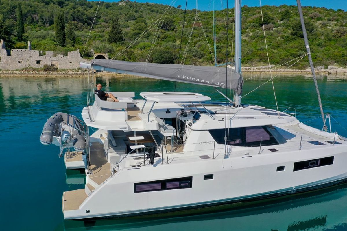 Exterior view of Manaphy, a Leopard 45 catamaran at Seget Donji, Croatia