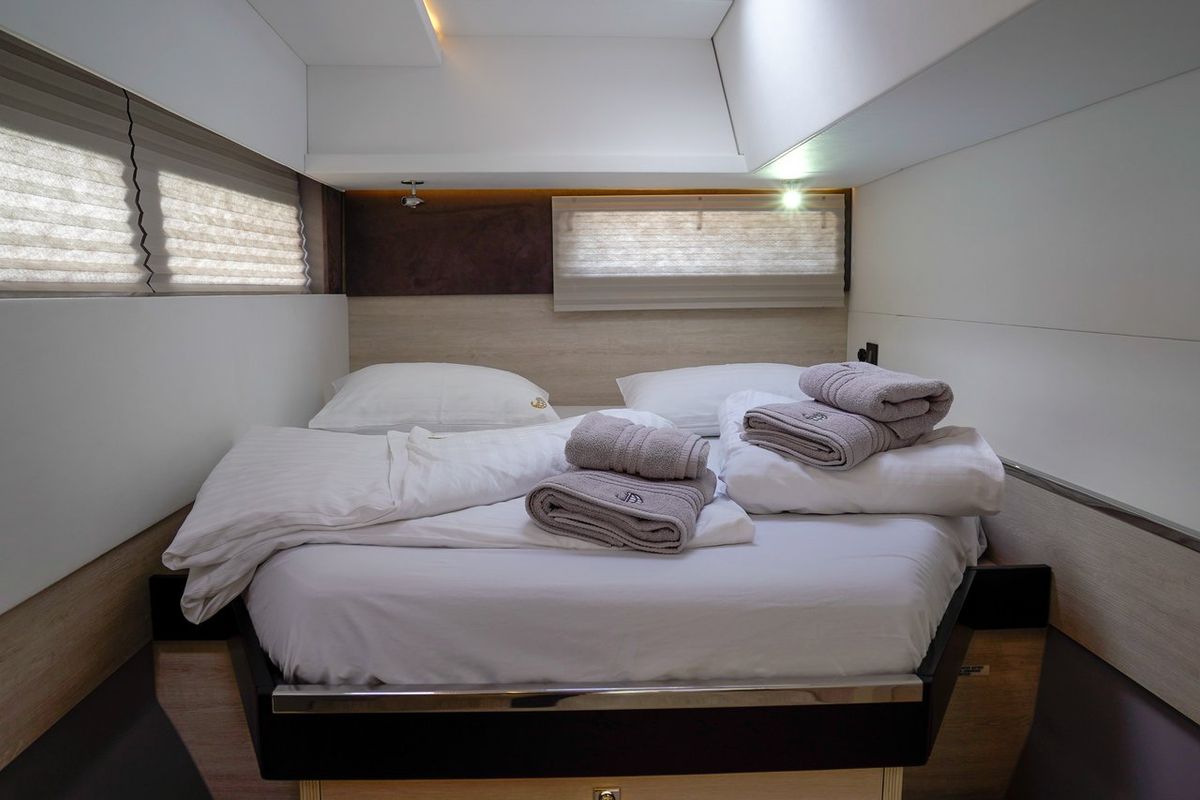 Cabin on Manaphy, a Leopard 45 catamaran at Seget Donji, Croatia