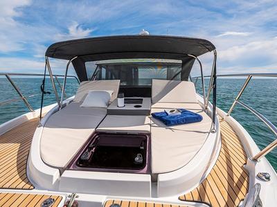 Deck of Beneteau 9, a Beneteau Flyer 9 motorboat at Punat, Croatia