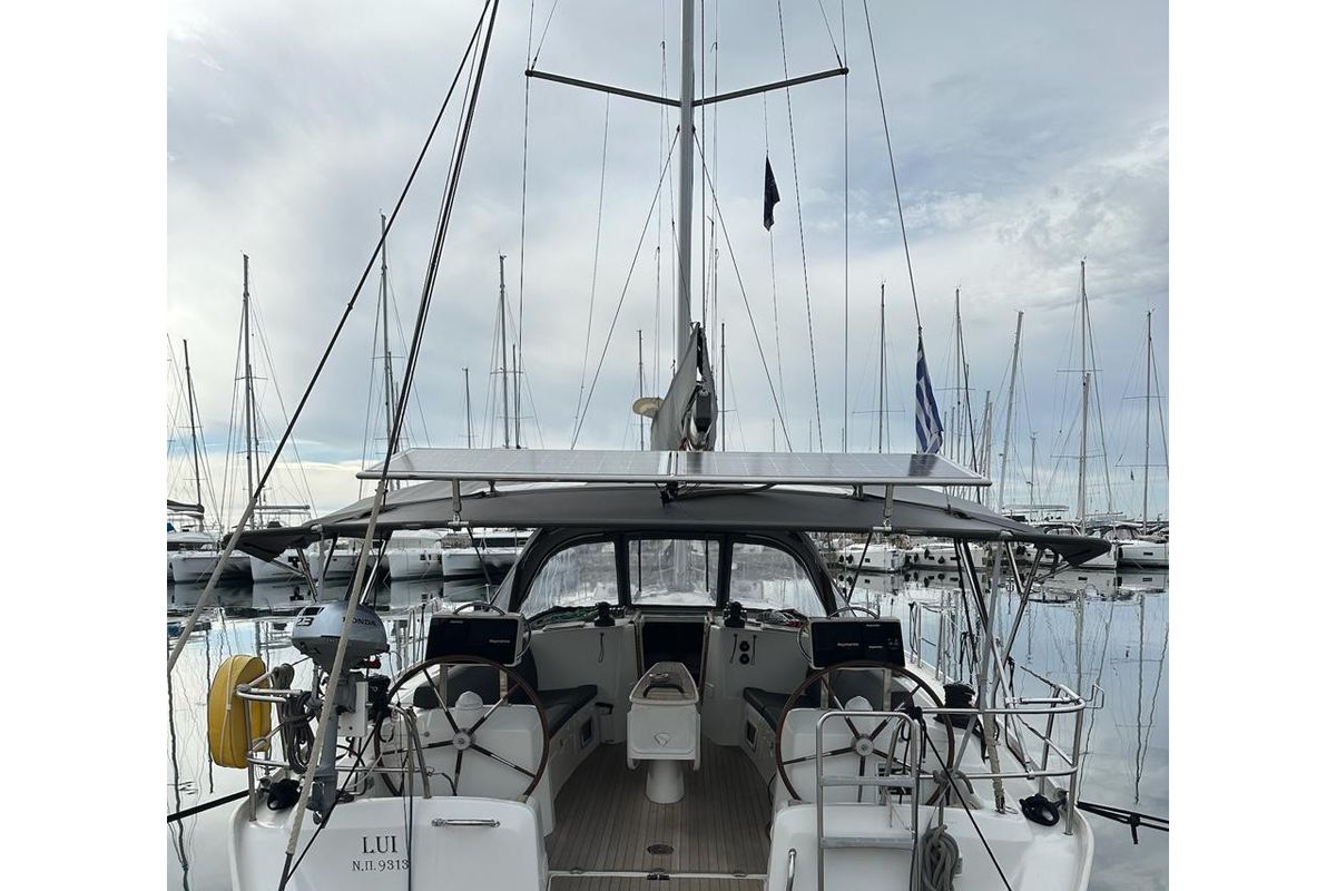 Exterior view of LUI, a Beneteau Cyclades 50.5 sailboat at Athens, Greece