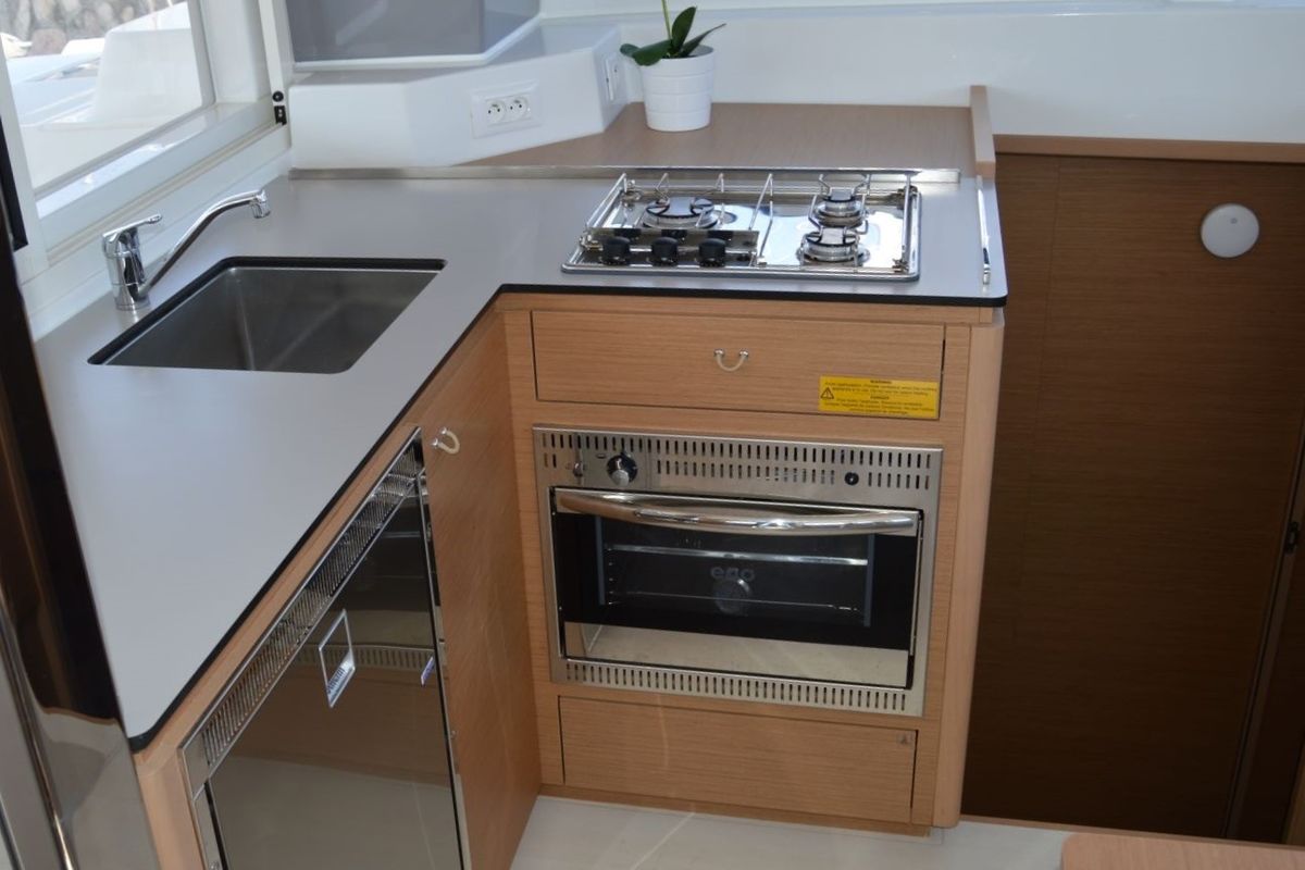Galley of Aeolian Odyssey, a Excess 12 catamaran at Preveza, Greece