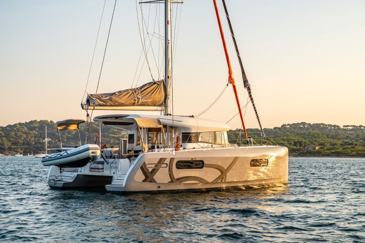Exterior view of Aeolian Odyssey, a Excess 12 catamaran at Preveza, Greece